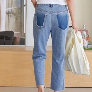 Slant Pocket Straight Leg Raw Hem Jeans